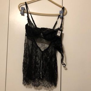 Frederick’s Of Hollywood Dana Olivia Black Women’s Large Lace With Thong NWT